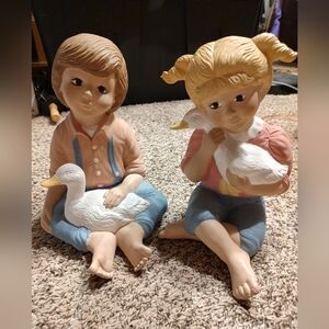 Vintage Charming Boy and Girl Figurines with Ducks